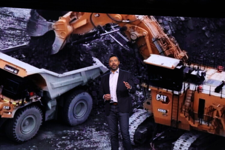 Man presenting at the CES 2026 Caterpillar Keynote
