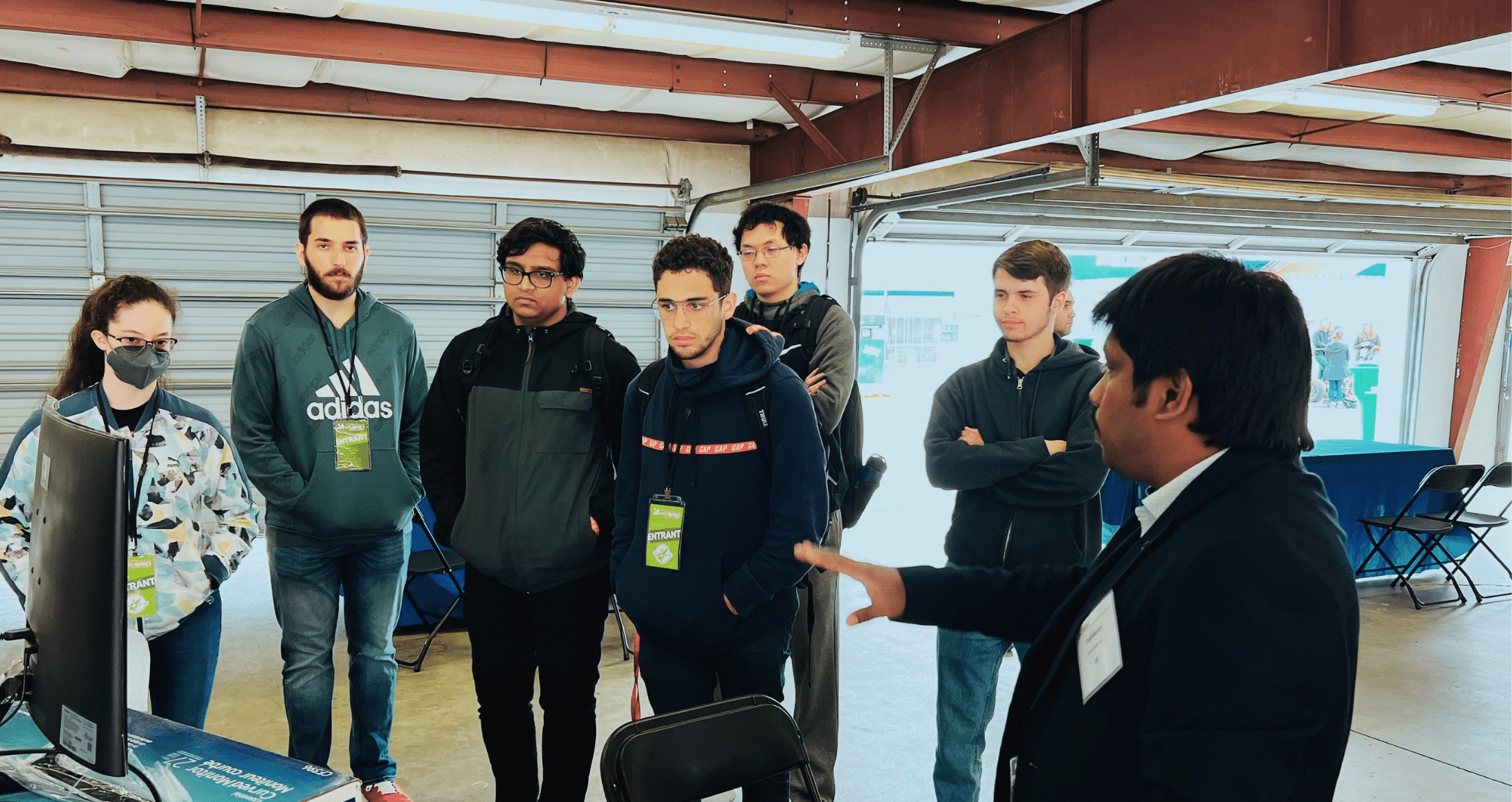 Group working in garage