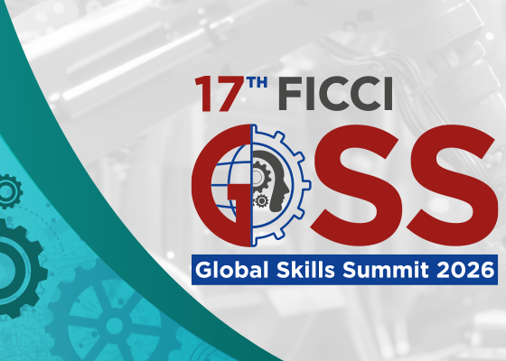 Banner for the 17th FICCI Global Skills Summit 2026 with event dates August 12–13, 2026 and venue at FICCI Federation House, New Delhi.